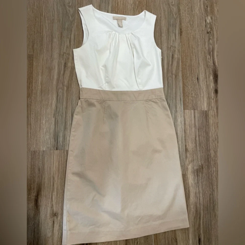 Banana Republic White and Tan Sleeveless Dress- Size 2 - Picture 2 of 12